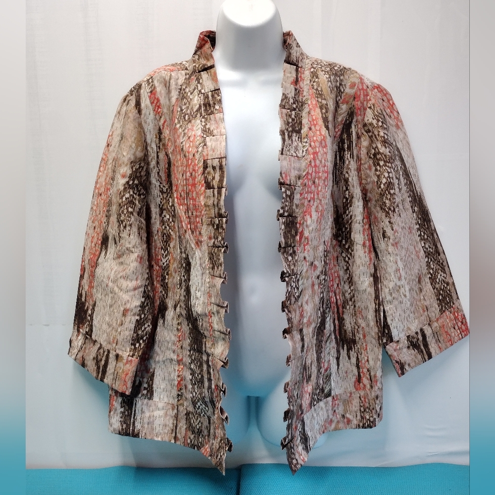 Chico's Womens Linen Open Front Cardigan Blazer 3/4 Sleeves Size 3 - US XL(16)
